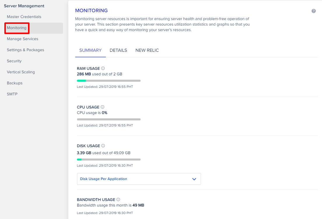 Cloudways Monitoring CPU Usage